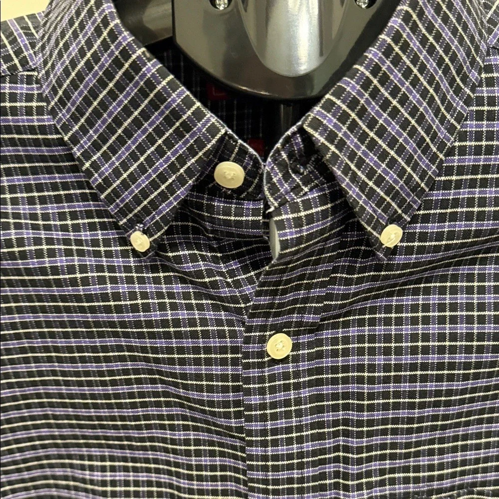 Chaps Slim‎ Fit Plaid Button Down Shirt Mens Medium Wrinkle Free Cotton Blend
